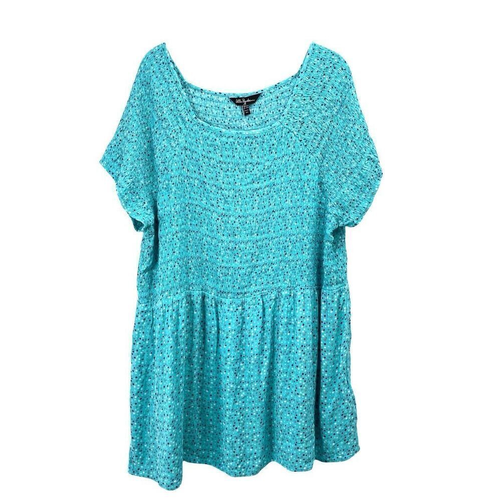 NEW Ulla Popken swiss dot smoked tunic top Size 16/18‎ turquoise blue